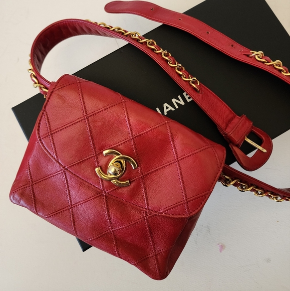 Chanel CC Turn Lock Matellase Belt Bag Lipstick Red + Entrupy COA - Picture 5 of 16